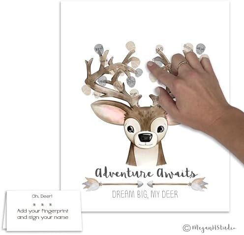 Neutral Deer Theme Fingerprint Poster for Woodland Baby Shower Guestbook Alternative, Hunting Theme Thumbprint Tree, Deer Head, Neutral Woodland Baby Shower Ideas (11x14 Inches, Neutral) - Image 4