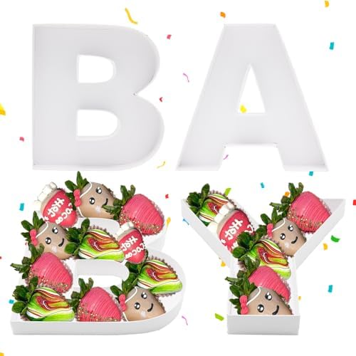 Baby Letter Fillable for Baby Shower Party Gender Reveal Sweet Charcuterie Board Food Cardboard Paper Mache Serving Tray (White) by Dylcypheria