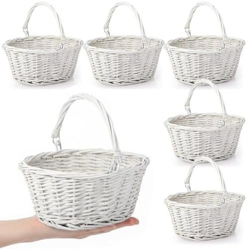 Barydat 6 Pcs Small Wicker Basket with Handle, White, 9" X 7" X 4" by home