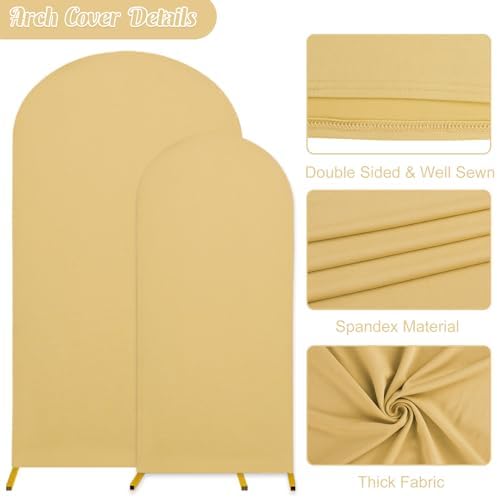 7.2FT, 6FT Wedding Arch Stand and Matching Khaki Spandex Fitted Arch Backdrop Cover Set, Round Top Chiara Backdrop Stands and Covers for Birthday Party Baby Shower Banquet Arch Decor (Khaki) - Image 4