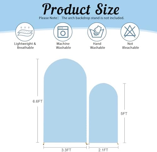 Blue Arch Backdrop Cover 2 Set - 6.6FT, 5FT Spandex Fitted Wedding Arch Stand Covers Round Top Chiara Arch Backdrop Stands Cover for Birthday Parties Banquet Photo Background Decoration - Image 2