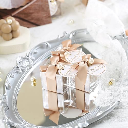ACITHGL 30 Sets Small Bubble Candle Wedding Candles Favors for Guests Bulk Bridal Shower Favors Candles with Stylish Ribbons Thank You Cards Gifts (Tan) - Image 3