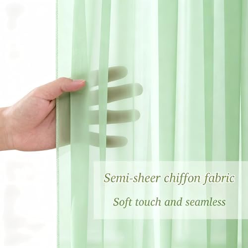 Shillance 10x10ft Sage Green Chiffon Backdrop Curtain with Lights String for Wedding Sheer Tulle Curtain Photo Backdrops Drapes for Baby Shower Birthday Party Ceremony Decorations - Image 4