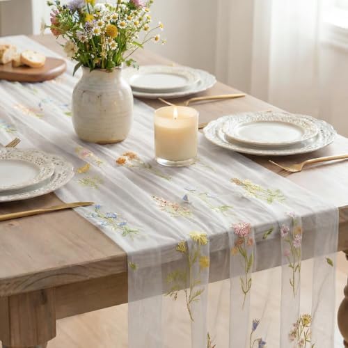 Artoid Mode 6PC Floral Milky White Embroidery Table Runner 120 Inch 10FT - Image 4