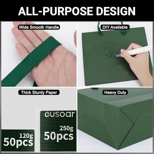 EUSOAR Small Paper Bags, 50pcs 8.6"x3.9"x7 Gift Wrap Bags with Handles Bulk, Retail Shopping Wrapping Paper Bags for Business, Craft Grocery, Wedding Birthday Christmas Party Thank You Treat Favor - Image 3
