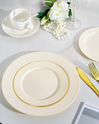 Goodluck 200 PCS Ivory Plastic Plates, Heavy Duty Disposable Ivory Plates with 100 10.25 inch Dinner Plates and 100 7.5 inch Dessert Plates for Party, Holiday, Wedding - Image 4