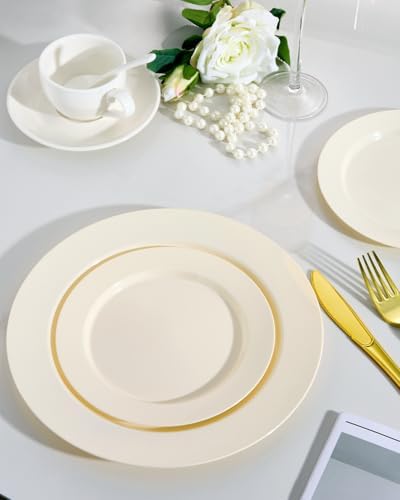 Goodluck 200 PCS Ivory Plastic Plates, Heavy Duty Disposable Ivory Plates with 100 10.25 inch Dinner Plates and 100 7.5 inch Dessert Plates for Party, Holiday, Wedding - Image 4