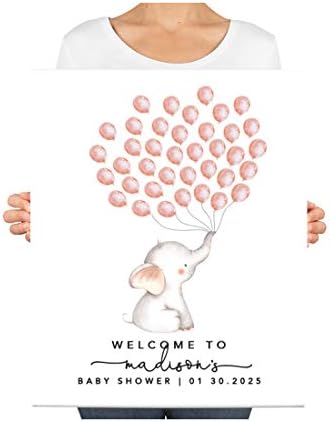 Andaz Press Custom Large Baby Shower Canvas Welcome Sign, 16 x 20 Inches, Baby Elephant and Balloons, Guestbook Alternative, Personalized Sign Our Canvas, For Elephant Baby Shower, Baby Sprinkle Theme - Image 3
