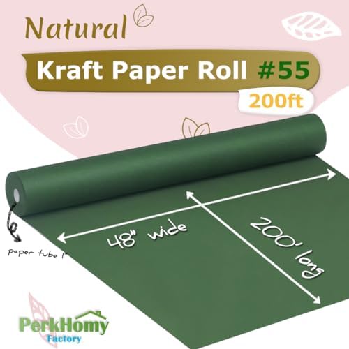 PerkHomy 48" x 2,400" (200') Dark Green Kraft Paper Roll for Craft Bulletin Board Paper Art Table Covering Crafting Gift Wrapping Bouquet Packing Parcel 80GSM 55LB (Dark Green, 48" x 200') - Image 2