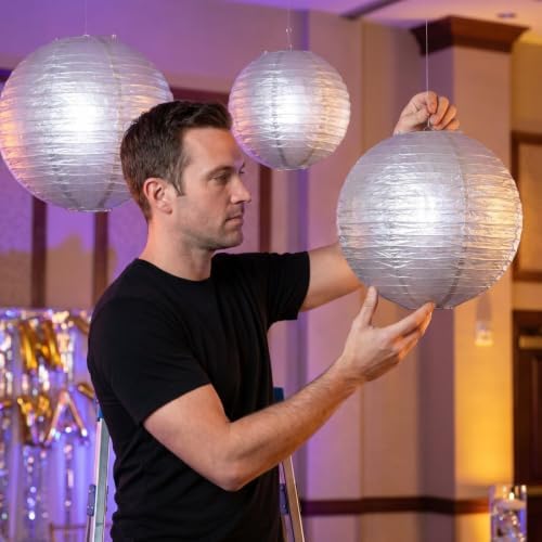 Paper Lanterns Round Paper Lanterns Decorative Ball Lanterns Lamps for Weddings, Birthdays, Parties and Events 16-Inch 5 Packs (Silver) - Image 5