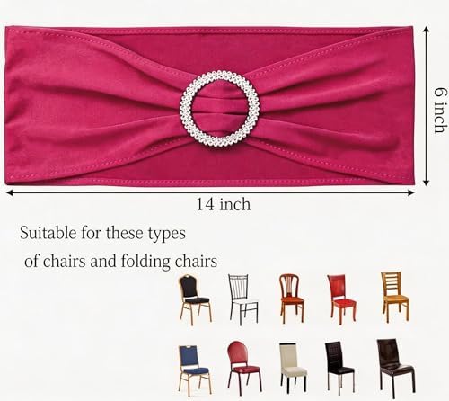 Pack of 50 Spandex Fuchsia Chair Sashes Bows Chair Bands Silver Buckles - Image 3