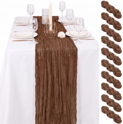 24 Pack Brown Cheesecloth Table Runner 17"x108" Boho Gauze Fabric Table Runner Vintage Rustic Sheer Runners for Wedding Party Bridal Baby Shower Table Decorations by Lamshionow