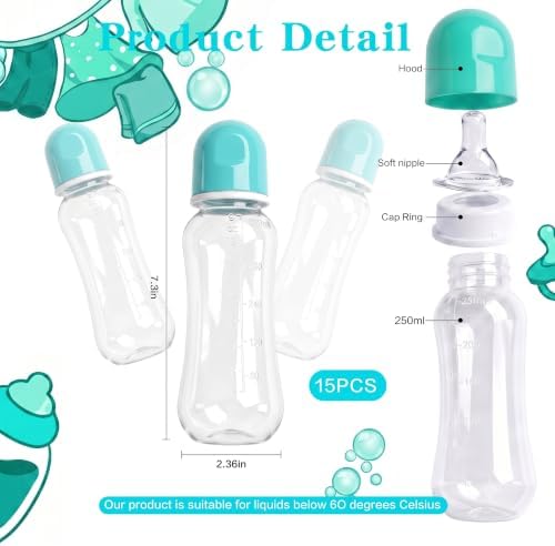 Funny Bottle Chug Baby Shower Drinking Game for 15 Guests, Includes 15 Pack 8.5oz Baby Bottles with Nipples & Standing Wood Framed Sign, Western Cowboy Baby Shower Favors & Party Activities(Wathet) - Image 3
