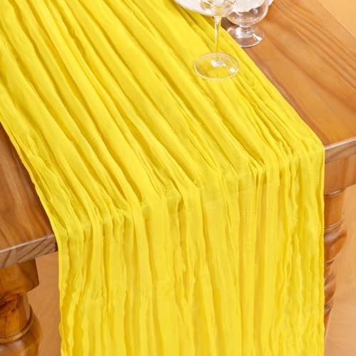 DeZerlor Lemon Yellow Cheesecloth Table Runners 4 Pack Summer Boho Runners - Image 4