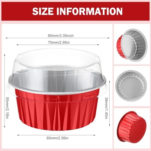 200 Pack Aluminum Cupcake Liners with Lids,Red,Plain - Image 5