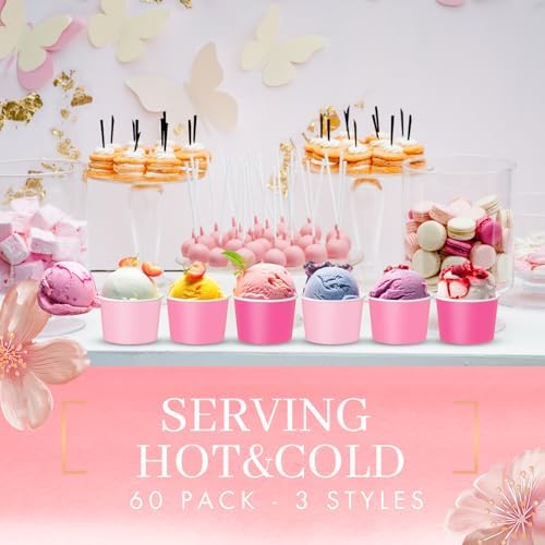 Jingmore Paper Ice Cream Cups 9oz Colored Disposable Dessert Bowls for Hot or Cold Party Food Cups for Birthday Baby Shower Easter Party Supplies(Pink Color,180 Pcs) - Image 4
