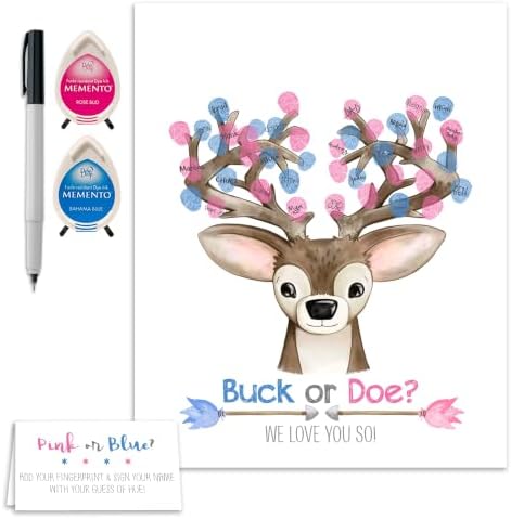 Deer Themed Gender Reveal Fingerprint Guestbook Alternative, 8.5x11 Inches, Pink & Blue by MeganHStudio