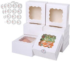 100 pcs 6x6x3 Inches Small Cake Box with Window, 6 inch Cookie Boxes Bakery Pastry, Mini Pie container for Pastry,Dessert,Strawberries,Chocolates, Cupcakes with paper stickers (White) by PFAMKEER