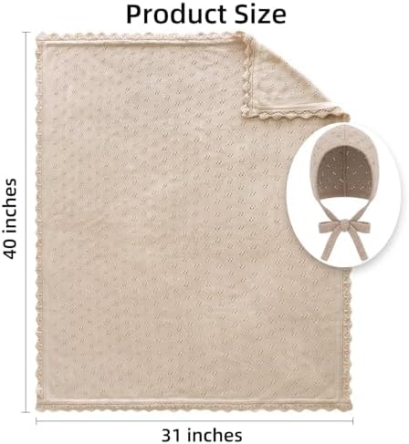 LifeTree Knit Baby Blanket & Hat, 100% Cotton Soft Swaddle & Receiving Blanket for Toddler, Lightweight & Breathable Newborn Blanket Unisex for Crib, Stroller, 31X40 Inches, Shower Registry Gift,Khaki - Image 4