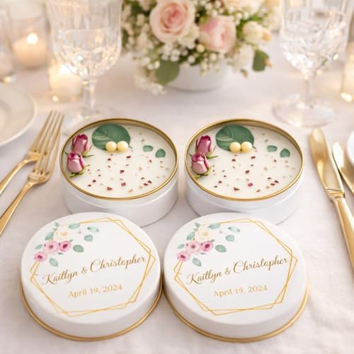 Personalized Candle Wedding Favors – Scented Custom Soy Wax Thank You Gifts with Dried Flowers – Custom Names & Date – Elegant Tin Gift (10-20-30-40-50-100 Bulk Options) - Image 6