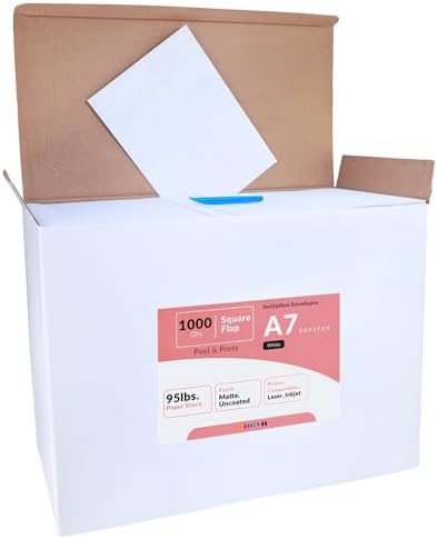 Winlyn 1000 Pcs White A7 Invitation Envelopes 5 1/4 x 7 1/4 Square Flap Envelopes Self Seal 95lb for Wedding Shower Birthday Bussiness Mailing Invitation Announcement 5 x 7 Greeting Cards Photos - Image 2