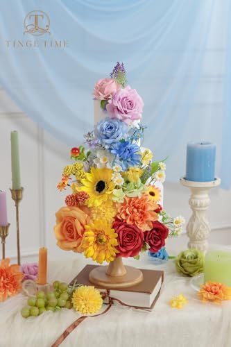TINGE TIME Rainbow Artificial Flowers Combo, Rose Dahlia Wedding Flowers - Image 5