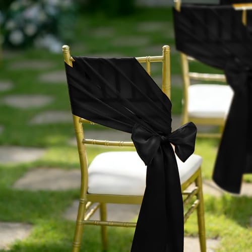 fani Black Satin Chair Straps Bows,60 PCS 7x108 Inch,Chair Sash - Image 6