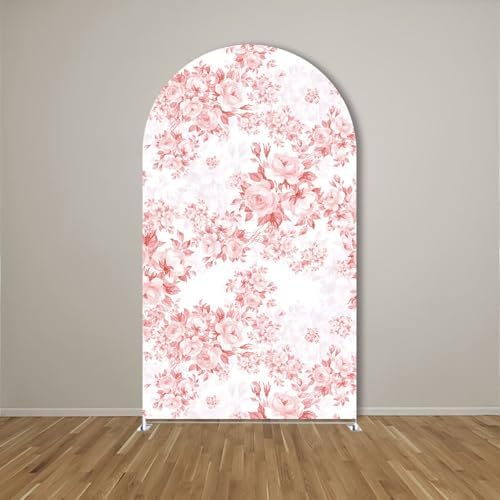 Pink Flower Arched Backdrop Covers Double-Sided Stretchy Arch Stand Cover for Girls Birthday Baby Shower Parties Decoration Props(No Stand!) - Image 2