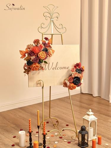 Serwalin Artificial Fall Flowers Orange and Black Silk Flowers for Wedding - Image 6