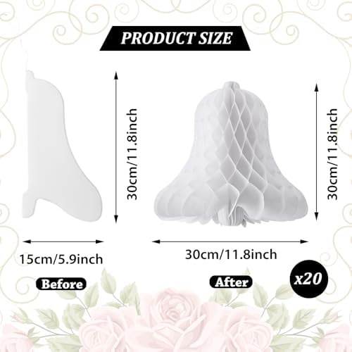 WILLBOND 20 Pcs Paper Wedding Bells Hanging Honeycomb 12 Inch,White - Image 2