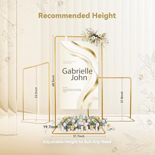 Wedding Sign Holder, Adjustable Welcome Sign Stand w/ Leather Hanging Strap, Satin Ribbon & Carry-on Bag, Heavy Duty Easel Stand for Wedding Seating Chart, Display & Poster (Gold) - Image 2