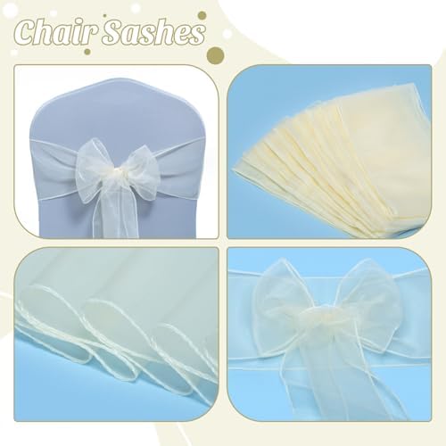 MDS Pack of 100 Organza Chair Sashes for Wedding & Event Décor – Ivory - Image 4