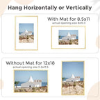 FLYJOE 12x18 Metal Picture Frame for Wall With Mat for 8.5x11, 12''x18'' Aluminum Photo Frames With Tempered Glass for Home Decor, Minimalist Modern Poster Frame Horizontal And Vertical Formats, Gold - Image 4