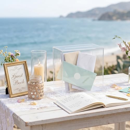 UNIQOOO Clear Acrylic Card Box w/Slot, Thick DIY Wedding Box Blank No Print, Large 10x10x5.5 in, for Reception Decoration Fundraiser Money Box Election Ballot Graduation Keepsake Party Favor - Image 3
