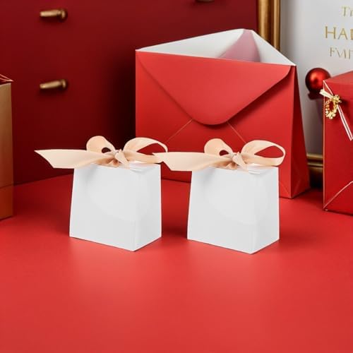 White Mini Favor Boxes 50 Sets with Ribbon for Xmas Celebrations - Image 6