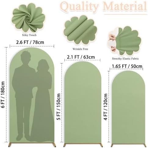 Sage Green Chiara Arch Cover Set of 3 Spandex Fitted Wedding Arch Covers 4ft 5ft 6ft Arched Backdrop Cover Arches Backdrop Stand Cover for Happy Birthday Baby Shower Graduation Party Decorations - Image 3