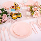 EjonirInjonir 150pcs Heavy Duty Pink Plastic Plates for Wedding Matte Set - Image 5