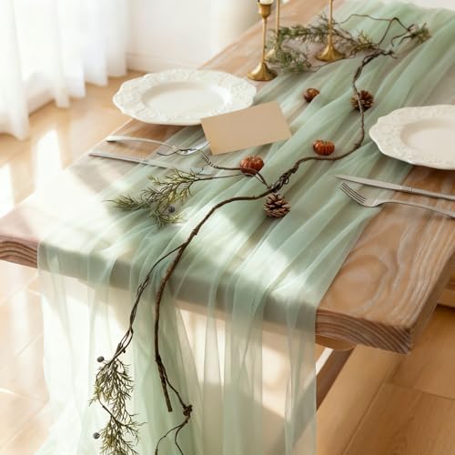 Sheer Chiffon Table Runner 35x120 Inches, Green 6 Pack - Image 6