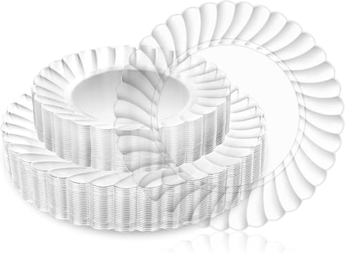YOUBET 60PCS Clear Scalloped Plastic Plates for Party Wedding by YOUBET