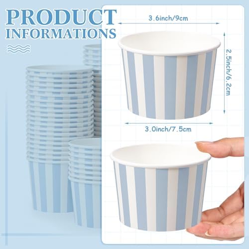 Zopeal 100 Count Blue Striped Ice Cream Cups Disposable Dessert Bowls - Image 3