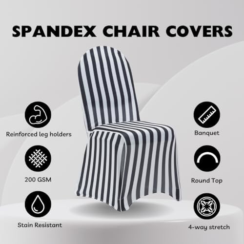 YOUR CHAIR COVERS - 6 Pack Stretch Spandex Chair Bands Striped - Black and White, Wedding Slip, Premium Quality - Image 2