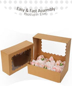 qiqee Auto-pop Up Cupcake Boxes with Window Brown 100PCS 6 Count Cupcake Box 9.4"x6.1"x3" Cupcakes Carrier, 6 Cupcake Containers - Image 2