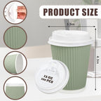 Whaline 100 Pcs Sage Green Disposable Coffee Cups with Lids 12 Oz Solid Green Paper Cups Corrugated Ripple Wall Insulated Hot Cup for Home Office Party Supplies - Image 2
