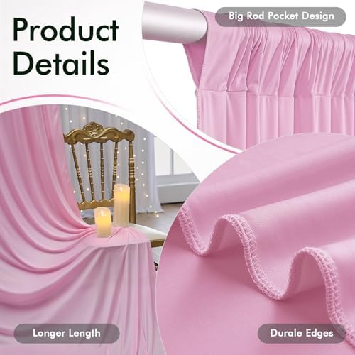 20x12ft Pastel Pink Backdrop Curtains for Wedding Party 4 Panel 5×12FT Tall - Image 2