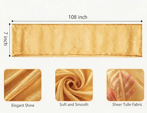 Pack of 50 Wedding Organza Gold Chair Sashes Bows - Tulle Sheer Chair Sashes for Party Banquet Hotel Restaurant Birthday Engagement Bridal Shower Events Decorations - Image 2
