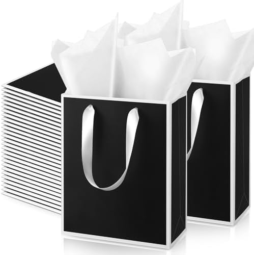 Yeaqee 50 Pcs Metallic Paepr Gift Bags Bulk with Handles,Black White by Yeaqee