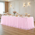 Pink Tablecloth for 8 Foot Rectangle Tables with Ruffle Tulle Table Skirt by PartyTalk