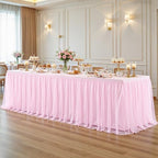Pink Tablecloth for 8 Foot Rectangle Tables with Ruffle Tulle Table Skirt by PartyTalk