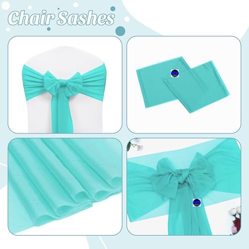 MDS Pack of 50 Chiffon Chair Sashes for Wedding & Event Décor - Teal - Image 5