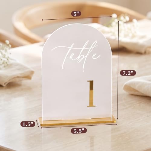 Frosted Arch Table Numbers 1-15 with Stands, Gold 3D Wedding Table Numbers - Image 3